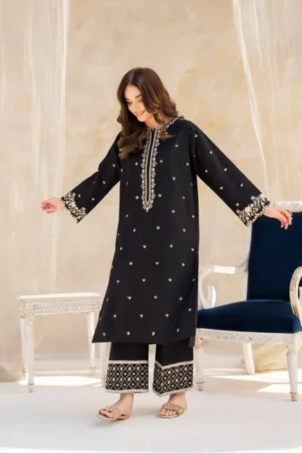 Black Gulab – 2PC Fully Embroidered Suit | Premium Cotton